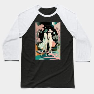 Lovers in the Woods - Two Women Walking Through a Beautiful Forest Landscape Baseball T-Shirt